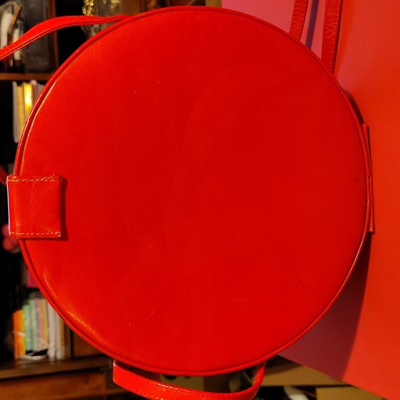 Vtg Gino Red Woven Round Leather Crossbody Bag - Picture 4 of 9